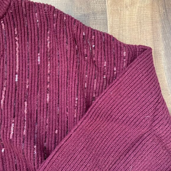 Nine West XXL Maroon Sequin Half Zip Sweater Ribbed Knit Zip Front Sparkle - Picture 3 of 8